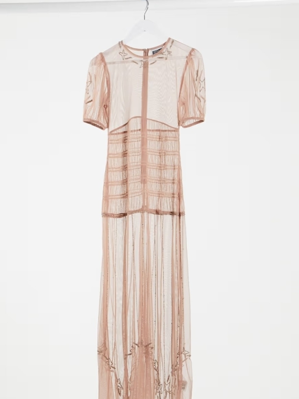 Sheer Embroidered Maxi Dress in Blush Pink